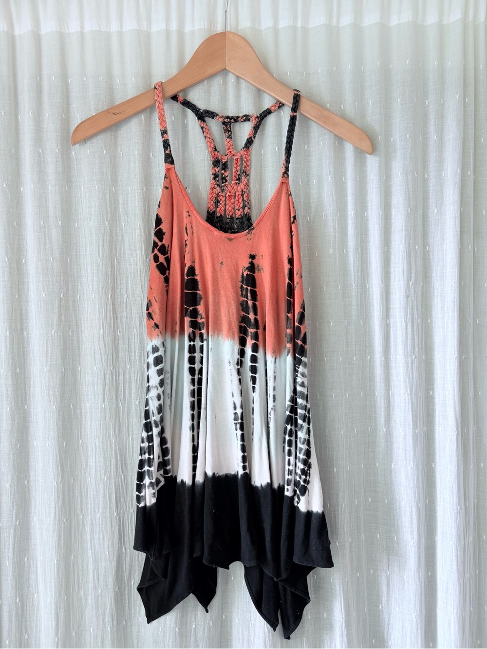 Y2K Sky Coral White Black Tie-Dye Handkerchief Hem Tank
